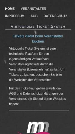 Vorschau der mobilen Webseite www.virtuopolis.de, Virtuopolis Ticketservice