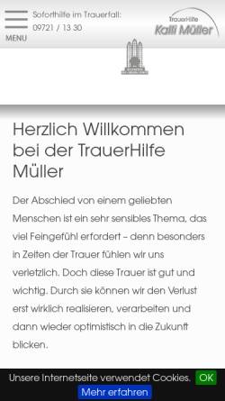 Vorschau der mobilen Webseite www.trauerhilfemueller.de, TrauerHilfe Müller Bestattungen