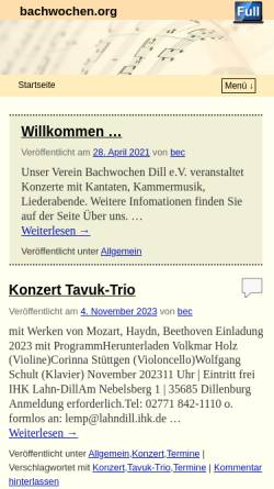 Vorschau der mobilen Webseite www.bachwochen.org, Bachwochen Dill e.V.