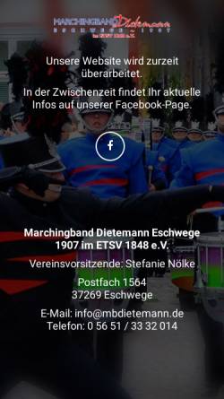 Vorschau der mobilen Webseite www.mbdietemann.de, Marchingband Dietemann Eschwege im ETSV 1848 e.V.