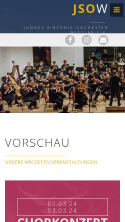 Vorschau der mobilen Webseite www.jsow.de, Junges Sinfonie-Orchester Wetzlar e.V.