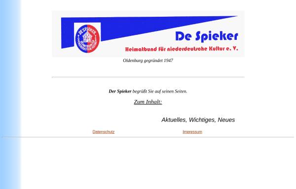 Vorschau von www.de-spieker.de, De Spieker, Heimatbund für niederdeutsche Kultur e. V. Oldenburg