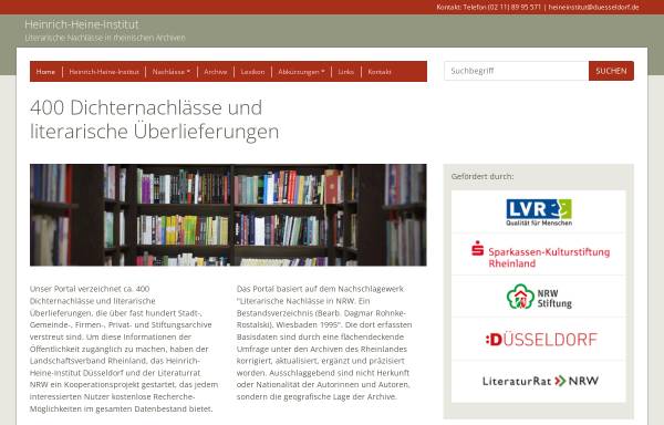 Vorschau von www.rheinische-literaturnachlaesse.de, Literarische Nachlässe in rheinischen Archiven