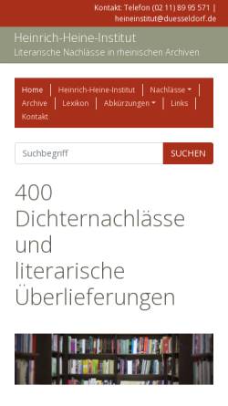 Vorschau der mobilen Webseite www.rheinische-literaturnachlaesse.de, Literarische Nachlässe in rheinischen Archiven