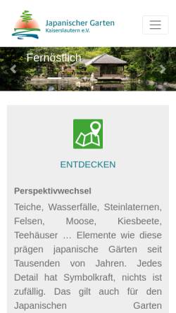 Vorschau der mobilen Webseite www.japanischergarten.de, Japanischer Garten Kaiserslautern e.V.