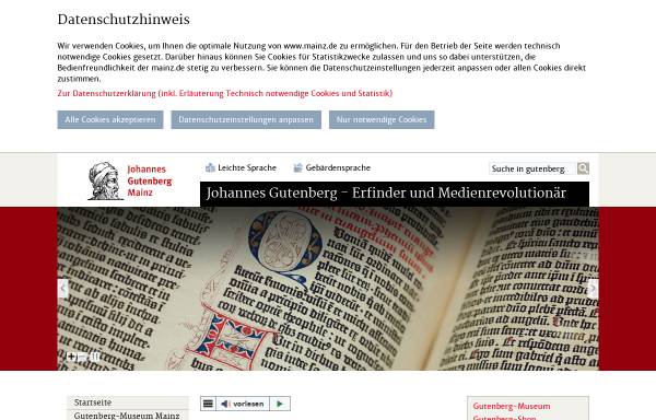 Vorschau von www.gutenberg.de, Gutenberg Homepage