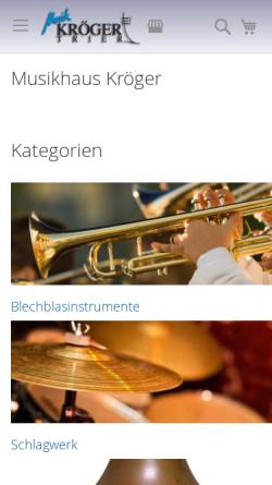 Vorschau der mobilen Webseite www.musik-kroeger.com, Kröger Trumpets