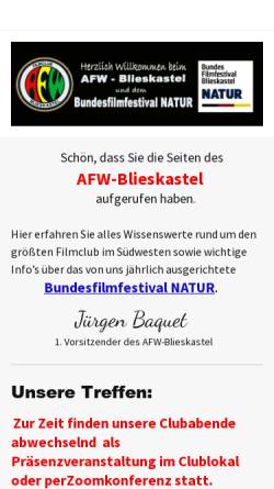 Vorschau der mobilen Webseite www.afw-blieskastel.de, AFW Amateurfilmclub Würzbach