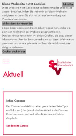 Vorschau der mobilen Webseite www.saarlaendischer-chorverband.de, SCV Saarländischer Chorverband e.V.