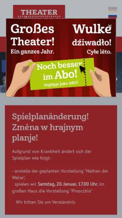 Vorschau der mobilen Webseite www.theater-bautzen.de, Deutsch-sorbisches Volkstheater