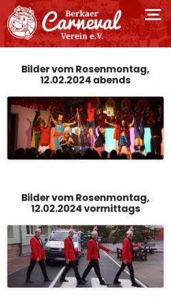 Vorschau der mobilen Webseite www.berka-helau.de, Berkaer Carneval Verein