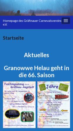 Vorschau der mobilen Webseite granowwe-helau.de, GCV Gräfinauer Carnevals Verein e.V.