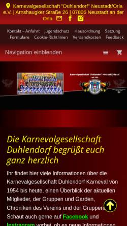 Vorschau der mobilen Webseite duhlendorf.com, Karnevalgesellschaft 