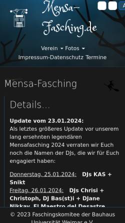 Vorschau der mobilen Webseite www.mensa-fasching.de, Mensa Faschings Komitee der Bauhausuniversität Weimar e.V.