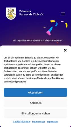 Vorschau der mobilen Webseite pahren-hellau.de, Pahrener Karnevalsclub e.V.