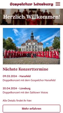 Vorschau der mobilen Webseite www.gospelchor-lueneburg.de, Gospel- und Spiritualchor Lüneburg