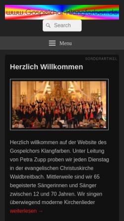 Vorschau der mobilen Webseite www.gospelchor-klangfarben.de, Gospelchor Klangfarben