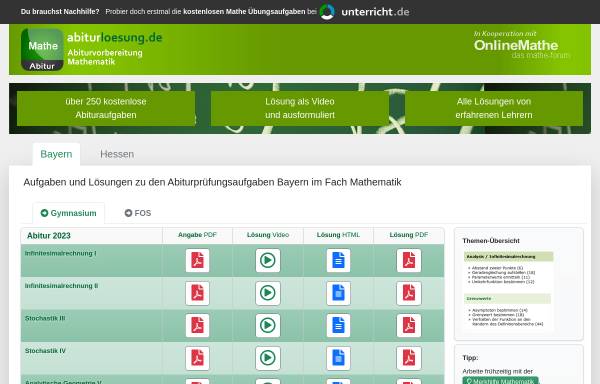 Vorschau von www.abiturloesung.de, Bayern: Abitur-Aufgaben Mathematik