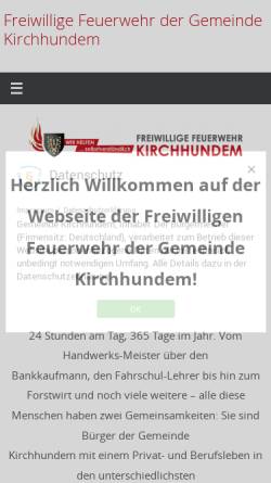 Vorschau der mobilen Webseite www.feuerwehr-kirchhundem.de, Freiwillige Feuerwehr der Gemeinde Kirchhundem