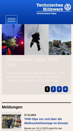 Vorschau der mobilen Webseite www.thw-olpe.de, Technisches Hilfswerk (THW), Ortsverband Olpe