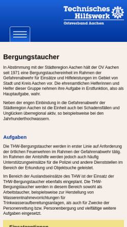 Vorschau der mobilen Webseite www.thw-taucher.de, THW Bergungstaucher Aachen