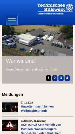 Vorschau der mobilen Webseite www.thw-guetersloh.de, Technisches Hilfswerk (THW), Ortsverband Gütersloh