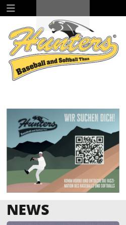 Vorschau der mobilen Webseite www.hunters.ch, Baseballverein Hunters Thun