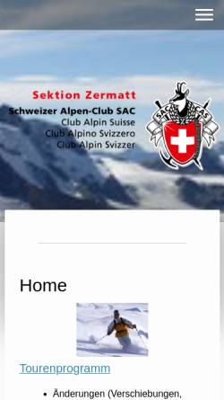 Vorschau der mobilen Webseite sac.zermatt.ch, SAC Sektion Zermatt