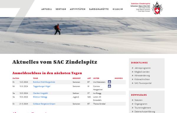 Vorschau von www.sac-zindelspitz.ch, SAC Sektion Zindelspitz