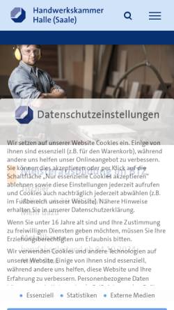 Vorschau der mobilen Webseite www.hwkhalle.de, Handwerkskammer Halle (Saale)