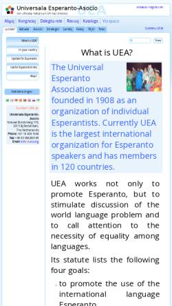Vorschau der mobilen Webseite uea.org, Universala Esperanto-Asocio (UEA)