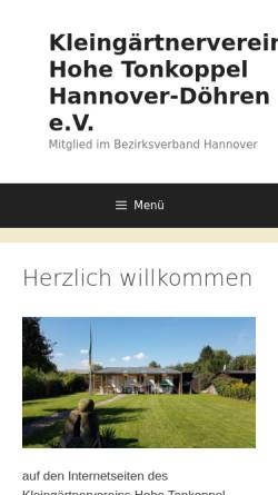 Vorschau der mobilen Webseite hohetonkoppel.de, Kleingärtnerverein Hohe Tonkoppel e.V.