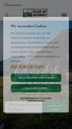 Vorschau der mobilen Webseite www.urlaubaufderalm.com, Urlaub auf der Alm in Kärnten