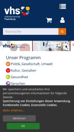 Vorschau der mobilen Webseite vhs-papenburg.de, Volkshochschule der Stadt Papenburg