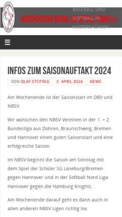 Vorschau der mobilen Webseite www.nbsv.de, Niedersächsischer Baseball und Softball Verband