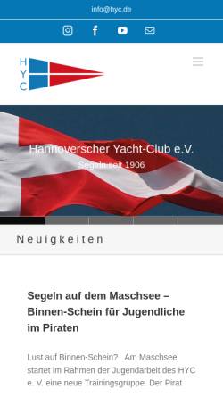 Vorschau der mobilen Webseite www.hyc.de, Hannoverscher Yacht- Club e.V.