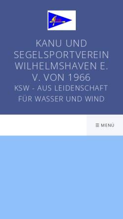 Vorschau der mobilen Webseite www.ksw-bantersee.de, Kanu- und Segelsportverein Wilhelmshaven