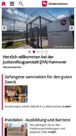 Vorschau der mobilen Webseite www.justizvollzugsanstalt-hannover.niedersachsen.de, Justizvollzugsanstalt Hannover
