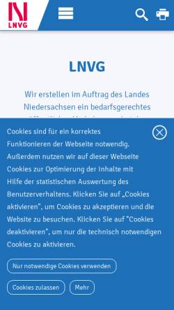 Vorschau der mobilen Webseite www.lnvg.de, Landesnahverkehrsgesellschaft Niedersachsen mbH (LNVG)