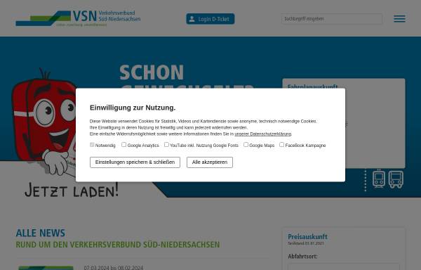 Vorschau von www.vsninfo.de, Verkehrsverbund Süd-Niedersachsen (VSN)