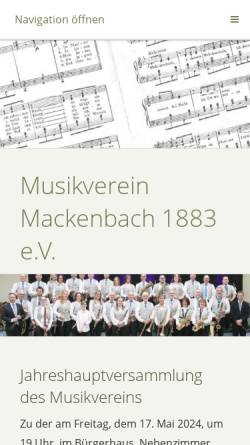 Vorschau der mobilen Webseite www.mvmackenbach.de, Musikverein Mackenbach 1883 e.V.