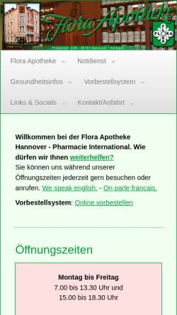 Vorschau der mobilen Webseite www.flora-pharm.de, Flora Apotheke
