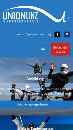 Vorschau der mobilen Webseite www.unionlinz.com, Sportunion Fallschirmspringerclub Linz