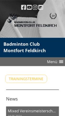 Vorschau der mobilen Webseite www.badminton-feldkirch.net, Badminton Club Feldkirch Montfort