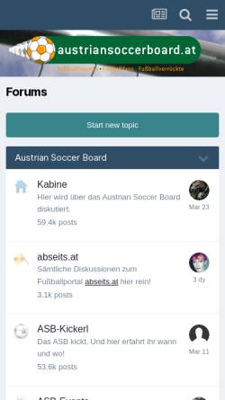 Vorschau der mobilen Webseite www.austriansoccerboard.at, Austrian Soccer Board