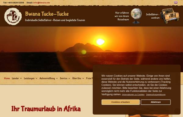 Vorschau von www.bwana.de, Bwana Tucke-Tucke Safariberatung