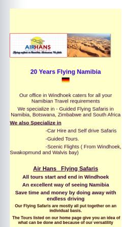 Vorschau der mobilen Webseite www.flynamibia.com, Luft Hans Safaris