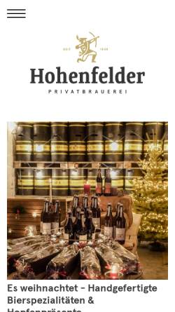 Vorschau der mobilen Webseite hohenfelder.de, Privat-Brauerei Hohenfelder GmbH