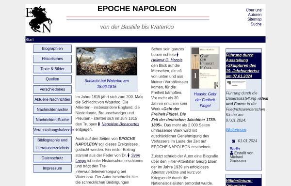 Vorschau von www.epoche-napoleon.net, Epoche Napoleon - von der Bastille bis Waterloo