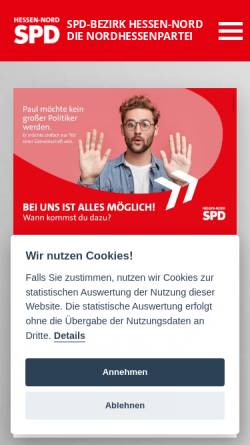 Vorschau der mobilen Webseite www.spd-hessen-nord.de, SPD-Bezirk Hessen-Nord